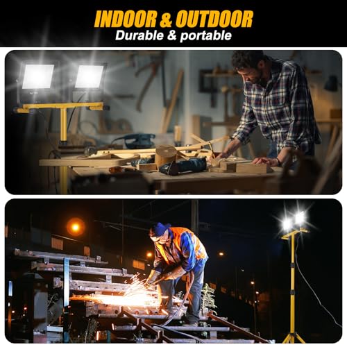 14000Lumen LED Work Lights with Stand - 2 Head Portable Work Light on Stand - style: yellowr-2-head