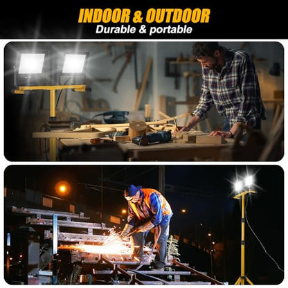 14000Lumen LED Work Lights with Stand - 2 Head Portable Work Light on Stand - style: yellowr-2-head