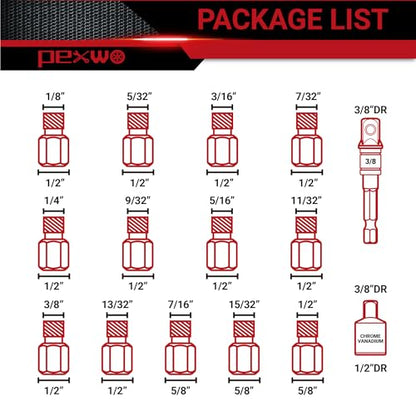 15-PC Upgrade Screw Extractor Set, 3/8" Drive, Easy Out Bolt Extractor Set, Multi-Spline, for Removing Broken Studs, Bolts, Screws (New Version)