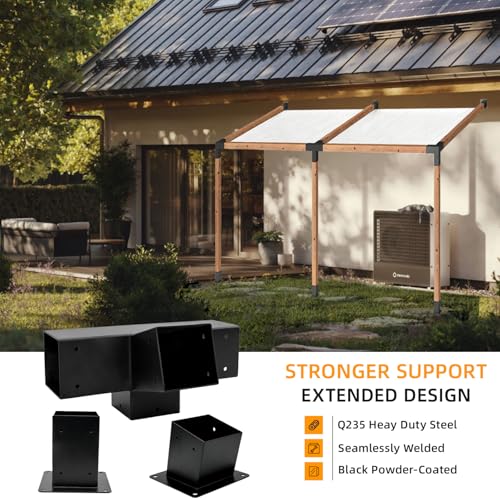 3Pcs 30° Lean Pergola Kit 4x4,4-Way Slanted Pergola Roof Bracket,Post Base-Angled 4x4 Wood Post Bracket DIY Gazebo Brackets-Hardware Kit for Outdoor Wood Beam Post Sunroom Carport Cabin.