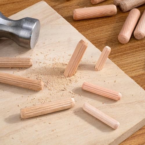 90 Pcs 3 Size Wooden Dowels Assorted, M6 M8 M10 Fluted Wood Dowel Pins, Hard Wood Grooved Plug, Furniture Woodwork Straight Grooved Dowel for Crafts, Furniture, DIY, Carpentry (1/4"+5/16"+3/8")
