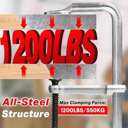 SHALL 12 In Heavy-duty Bar Clamps, 4-Pack Drop Forged Steel Welding F Clamps, All-Steel Thick Rail Wood Clamps with 1200Lbs Load Limit for Woodworking, Welding, Metal Working | 4-3/4" Throat