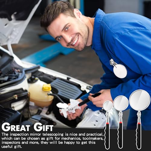 Copkim 3 Pcs Telescoping Inspection Mirror Extendable Long Handle,Black - color: Black