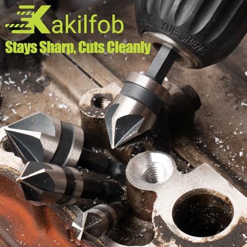 5 Pcs Four Spiral Flute Step Drill Bit Set, 6 Pcs Countersink Drill Bits - size: HSS 11 Pieces (5 Step + 6 Countersink)