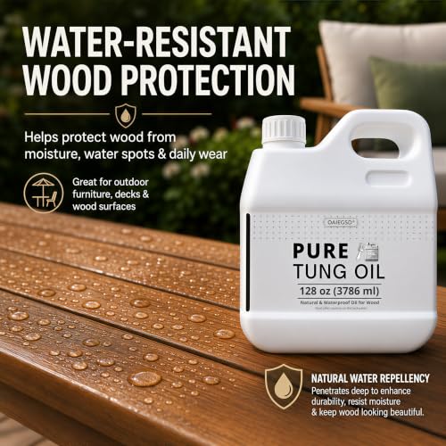 128oz 100% Pure Tung Oil with Brush, Food Safe Waterproof Low Odor - size: 128 Fl Oz