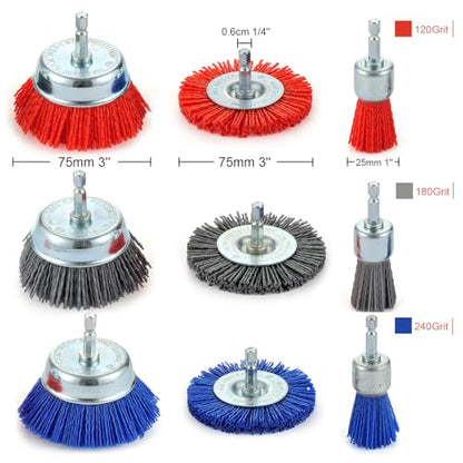 MAXMAN Nylon Drill Brush Set, Abrasive Wheel &Cup Brush, Rust/Paint Remover