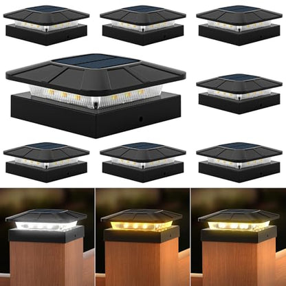 4x4 Solar Fence Post Cap Lights Outdoor Waterproof, 8 Pack, Black - size: 8 Pack
