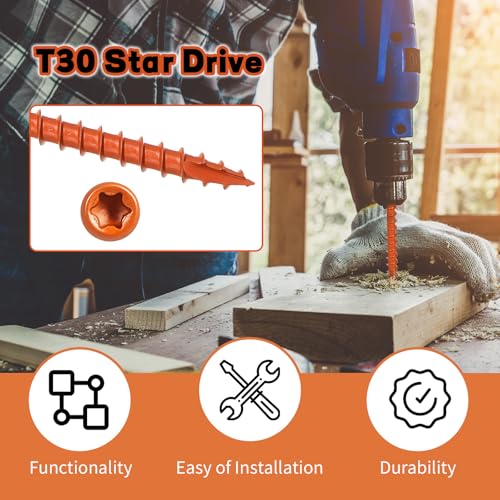 300 Pcs Truss Screws,6 Inch Structural Screws for Truss Rafter to Plate and Stud to Plate Connections,Clear Zinc (Orange Topcoat) - color: Orange Topcoat