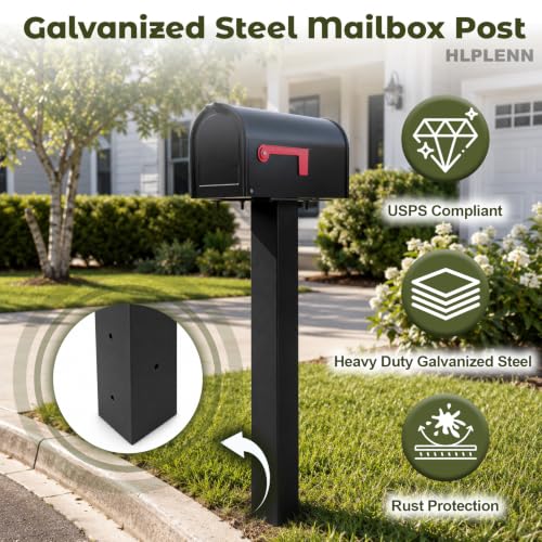 53" Galvanized Steel Mailbox Post, Rustproof 4x4 In-Ground Mount