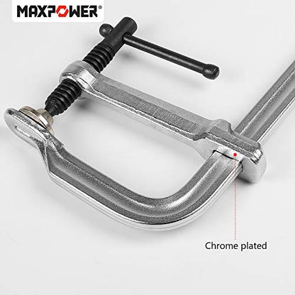 MAXPOWER 2-Pcs 12-inch F Clamp, 4-3/4" Throat, Forged Full Steel Bar Clamp - size: 12" (2-Pc)