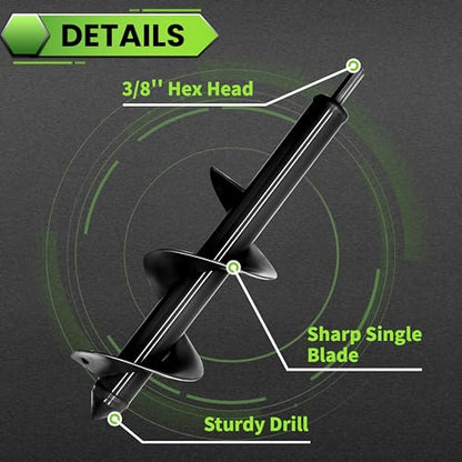 4PCS Garden Auger Drill Bit Set - 1.6x9 & 1.6x16 & 2.7x16 & 3x12 inch - color: Black, size: 4PCS-1.6x9 & 1.6x16 & 2.7x16 & 3x12 in