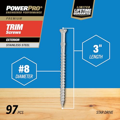 Power Pro Premium 305 Stainless Steel Trim Screws (#8 x 3) - 1lb Box