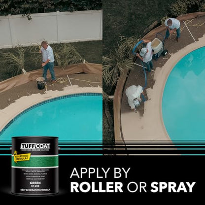 Tuff Coat Medium Texture Rubberized Non-Skid Deck Coating – Textured Non-Slip Safety Surface for Pool Decks, Docks, Boat Ramps, Patios, Walkways & High-Traffic Areas (UT-208 Green 1-gallon) - color: Green, size: 128 Fl Oz (Pack of 1)