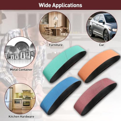 4" x 36" Sanding Belts for Belt Sander, Assorted Grits 12 Pcs (3 Each of 80 120 150 240), Aluminum Oxide Sanding Belts for Woodworking Metal Polishing Knife Sharpening - size: 4" x 36"