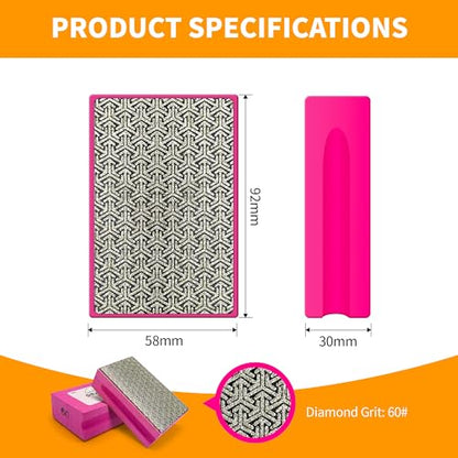 Diamond Hand Polishing Pads,60 Grit Diamond Sanding Pads with Foam Backing Tile Tools Polishing Pad Sanding Block Polishing forGlass Wood Ceramic Marble Metal 1pcs - color: Rose red