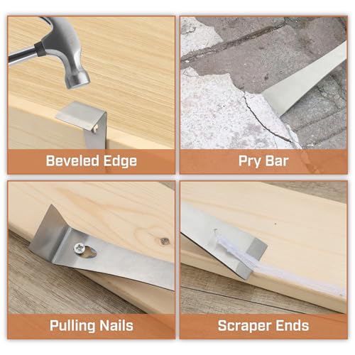 Bates- Flat Pry Bar Scraper, 2 pcs, 7-1/4" & 9-1/4", Stainless Steel, Trim Puller Tool for Baseboard