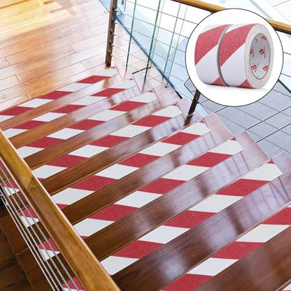 BOMEI PACK Anti Slip Traction Tape,2 Inch x 16.5 Ft,Heavy Duty Non Slip Tape,Grip Tape for Stairs, Tread Step, Indoor & Outdoor Use,Waterproof Stairs Non Skid Treads (Red & White) - color: Red & White