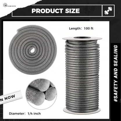 MotiMind Foam Backer Rod for Gap, 1/4 Inch X 100 ft, Gray, 1 Roll - color: Gray, size: 1/4 Inch X 100 ft