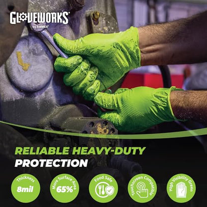 GLOVEWORKS Green Nitrile Gloves 8 Mil Heavy Duty Texture Large, 200 - size: Large, style: 2 Boxes of 100