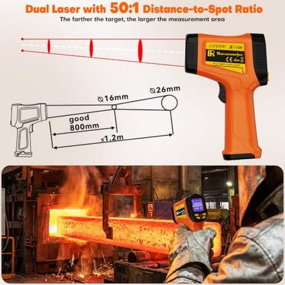 Infrared Thermometer Temperature Gun 2732°F 50:1 Dual - color: -58°F to 2732°F ，Dual-Laser