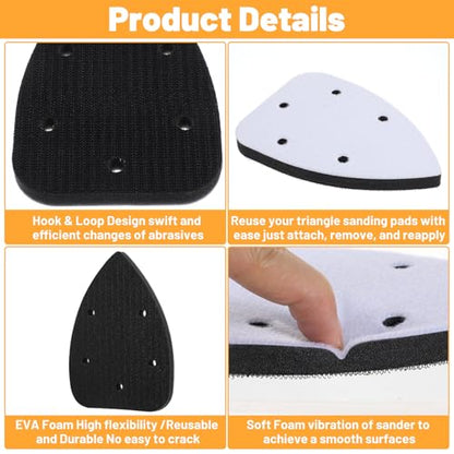 2Pcs Mouse Detail Sanding Interface Pad Hook and Loop, Triangle 5 Holes Sanding Pad, Foam Interface Mouse Sander Sandpaper Backing Pads for for Detail Sander Woodworking, 140mm*100mm