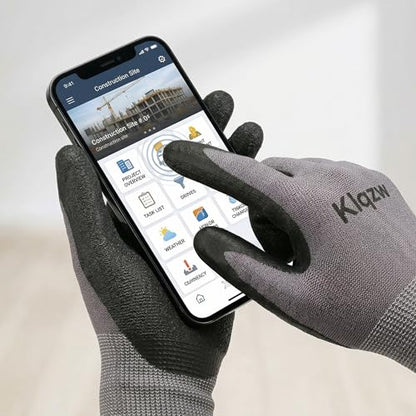 Nitrile Foam Coated Work Gloves for Men and Women, 6 Pairs 15-Gauge Nylon Spandex, 3-Finger Touchscreen Compatible, Oil Resistant Non-Slip Grip, Mechanic Warehouse Construction Gardening, Grey XLarge
