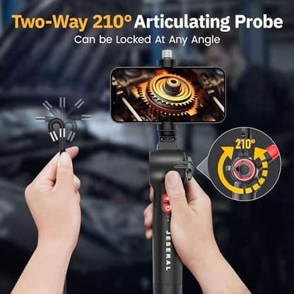 Articulating Borescope 2-Way 210° - JESERAL 6.2mm Len Endoscope camera with 6 light, HD1080P Inspection Camera with Steering Probe, Compatible with Android&iOS Phone, scope with 3.3FT Semi-Rigid Cable