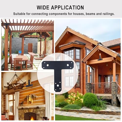 6.5" x 5.7" Post to Beam Bracket, 4Pcs T Post Brackets for Truss Framing, Thickness 4mm T Plate for Repairing Fixing Connecting Mending Plate - Post to Beam Connectors
