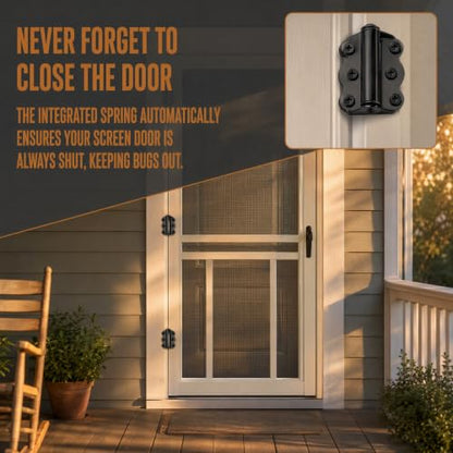 Black Self-Closing Screen Door Spring Hinges Set, 2-3/4" Steel