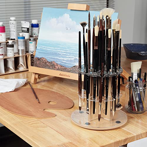 HG Art Concepts Mezzo Dual Artist Brush Holder and Drying Rack - Rotating Wood Grain Laminate Multi Layer Desk Stand - Professional Storage Display Organizer for Paintbrushes
