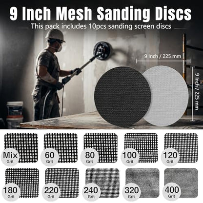 9 Inch Mesh Sanding Discs, 100 Grit Sandpaper for Drywall Sander - style: 100 Grit