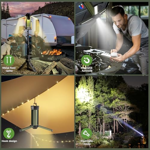 Rechargeable Work Light with Stand, Magnetic Base, Hook & Tripod (Middle) - color: Green Small Rechargeable Work Light with Stand
