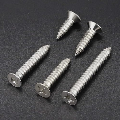 100 Pack #8 x 3/8" Flat Head Phillips Self Tapping Screws, 18-8 Stainless Steel 304, Countersunk Sheet Metal & Wood Screws, Corrosion Resistant Fasteners - size: #8 x 3/8"