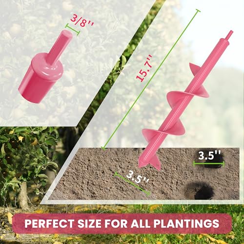 TCBWFY 3.5" x16 Inch Pink Garden Auger Drill Bit for Planting- Perfect for Planting Bulbs, Flowers, and Small Trees - size: 3.5"x16"-Pink