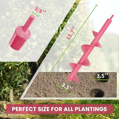 TCBWFY 3.5" x16 Inch Pink Garden Auger Drill Bit for Planting- Perfect for Planting Bulbs, Flowers, and Small Trees - size: 3.5"x16"-Pink