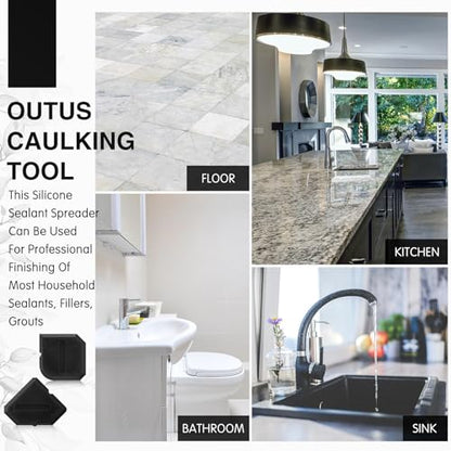 Outus 2 Pieces Caulking Tool Set Silicone Sealant Grout Tool for Kitchen Bathroom Floor Sealant Sealing(Black) - color: Black