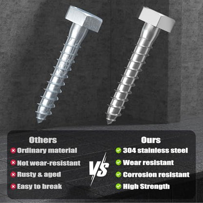 VGBUY 3/8" x 1-1/2" Hex Head Lag Screws 14Pcs, 304 Stainless Steel 18-8 Lag Bolts Wood Screws Heavy Duty Large Screws for TV Mounts, Deck, Boat Repair - size: 3/8x1-1/2 (14pcs)