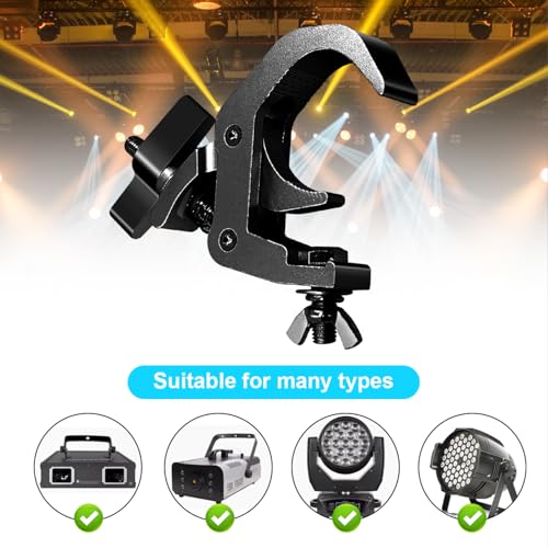 4Pack Heavy Duty Stage Light Clamp Hooks, Aluminum Premium Pro Truss Clamps for Use on 1.57-2.36 inch Trusses, 330 lb Weight Capacity for Use in Moving Head Stage Lighting Fixtures,Black