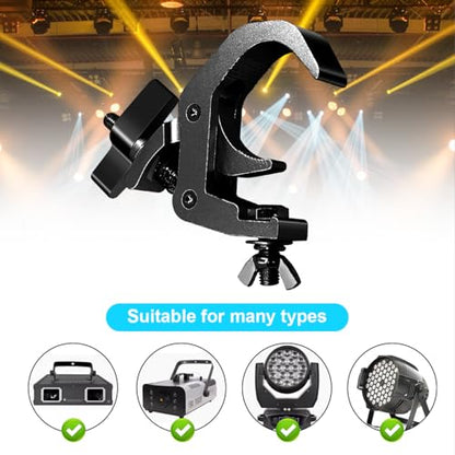 4Pack Heavy Duty Stage Light Clamp Hooks, Aluminum Premium Pro Truss Clamps for Use on 1.57-2.36 inch Trusses, 330 lb Weight Capacity for Use in Moving Head Stage Lighting Fixtures,Black