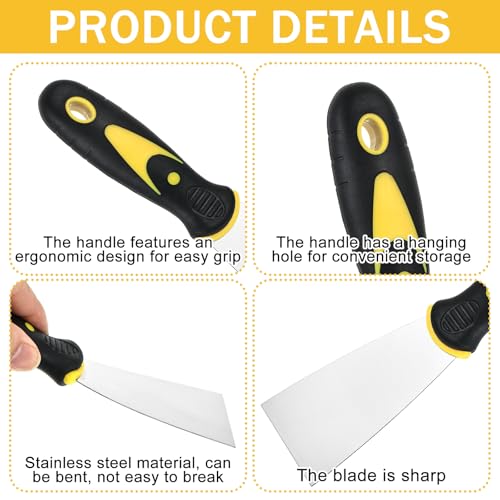 30 PCS 2 Inch Putty Knife Stainless Steel Spackle Knives Paint Scraper No Rusting Flexible Metal Scraper Tools for Repairing Drywall Applying Putty Removing Wallpaper Mud Plaster Scraping - color: 30pcs 2" Yellow
