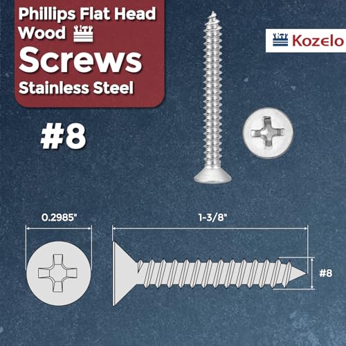 100pcs Phillips Wood Screws #8x1-3/8 304 Stainless Steel Silver - color: Silver, size: #8x1-3/8"