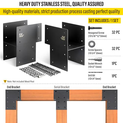 Aecxm 8"x8" (Actual 7.5"x7.5") Heavy Duty End Post Caps Tie Brackets for Wood, Deck Post to Beam Connector Bracket Stainless Steel 2Pack - size: End 8"×8"(Actual 7.5"×7.5")