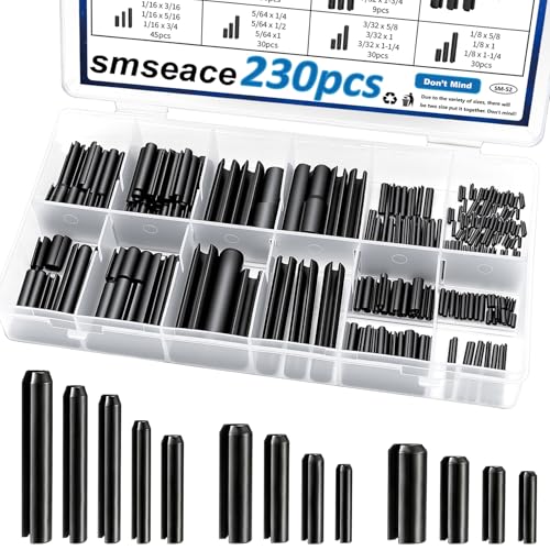 230Pcs Roll Pin Assortment Kit SAE Slotted Spring Pins 1/16 5/64 3/32 1/8 5/32 3/16 7/32 1/4 5/16 3/8 Inch for for Home Improvement Automotive Repair - size: 230Pcs