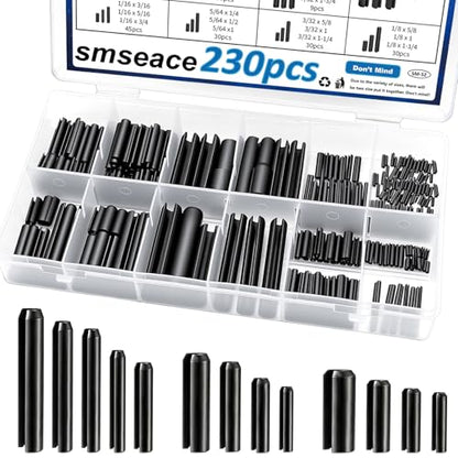 230Pcs Roll Pin Assortment Kit SAE Slotted Spring Pins 1/16 5/64 3/32 1/8 5/32 3/16 7/32 1/4 5/16 3/8 Inch for for Home Improvement Automotive Repair - size: 230Pcs