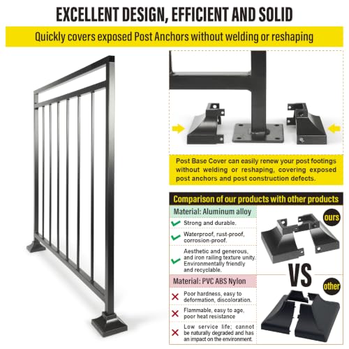 1pcs Post 1" Aluminum Deck Post Base Cover, Post Skirt, Handrail, Stair, Porch, Deck Railing Base Brackets Covers (Black) - color: Black, size: Post 1"x 1" Base 3.5"x3.5"