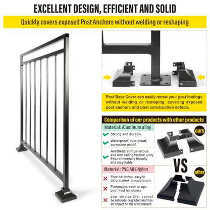 1pcs Post 1" Aluminum Deck Post Base Cover, Post Skirt, Handrail, Stair, Porch, Deck Railing Base Brackets Covers (Black) - color: Black, size: Post 1"x 1" Base 3.5"x3.5"