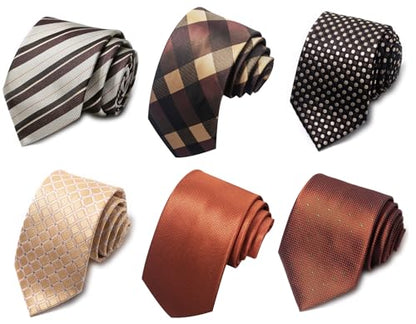 joy alice Tie For Men 6 PCS Necktie Woven Jacquard Neck Ties Set Neck Ties - color: Browngrey Black Yellow
