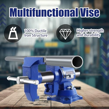 FATO 5” 360° Ductile Iron Bench Vise, 8800LB Force Blue - size: Multipurpose-5"