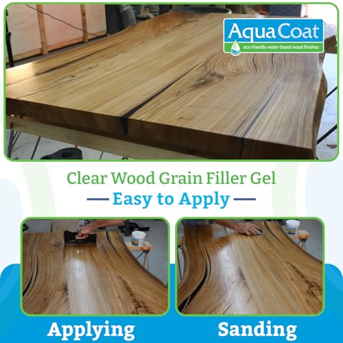 Aqua Coat Water-Based Clear Wood Grain Filler Gel, Fast-Drying, Low Odor, Low VOC, Sandable, Stainable & Paintable, Easy Water Cleanup, Glossy Finish, 128 oz - size: Gallon