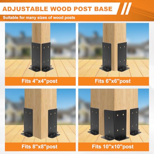 4"X4" Post Anchor Base 2Set,Adjustable Post Base for 4X4 6x6 Post - size: 4X4